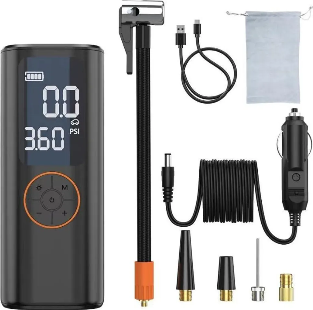 Gonfiatore Portatile Per Auto 150 PSI | Compressore D'aria Wireless Con Display LCD | Pompa Elettrica Per Pneumatici Moto, Bici E Palloni