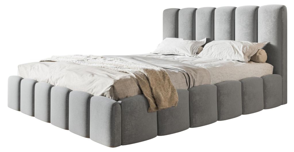 Bett Lucy 160x200, Bettkasten und Holzrahmen, Jasminstoff, Grau