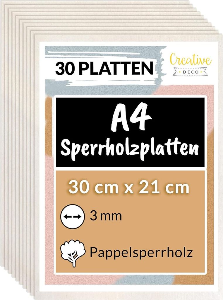 Creative Deco Překližkový panel 30 x A4 3mm topolová Obrázek produktu 