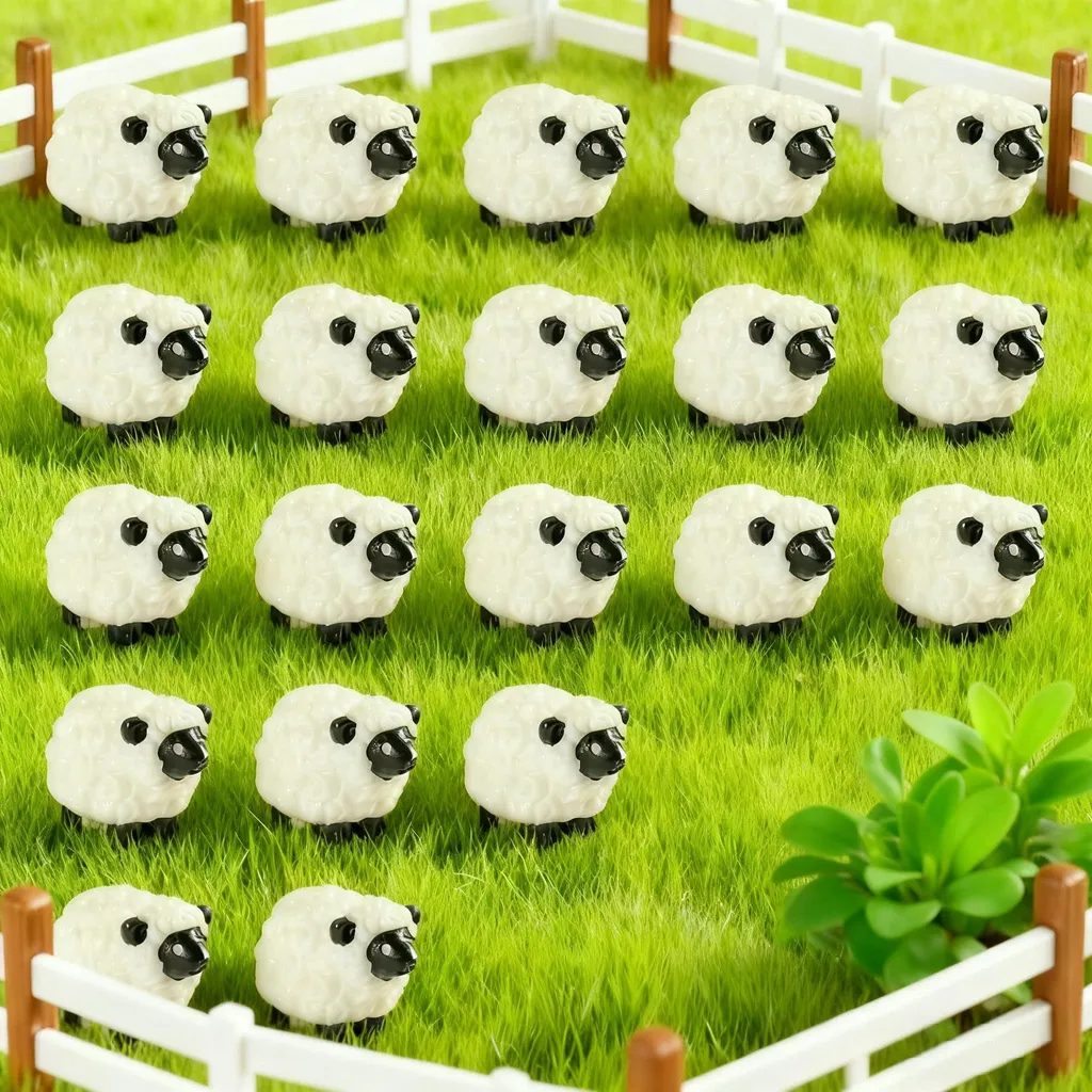 Moutons miniatures en résine lot de 20 : Décoration jardin étanche et DIY