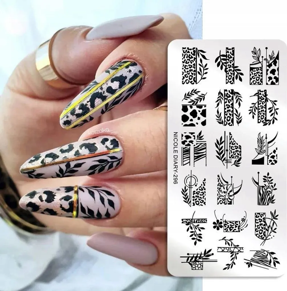 Piastra Stamping Unghie Professionale Foglie e Maculato Leopardo