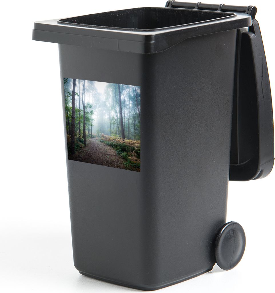 MuchoWow Mülltonnenaufkleber Wald - Nebel - Weg 40x40 cm - Abfall-Aufkleber - Container - für Abfallcontainer