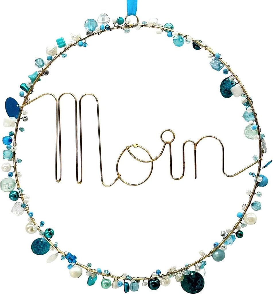 Perlenkranz Ø 20cm, Schriftzug "Moin", blau