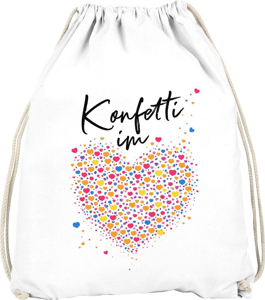 Turnbeutel - Konfetti Herz - Accessoires Fasching Gadgets Spruch lustig Faschingsartikel Tasche Gymbag Moonworks
