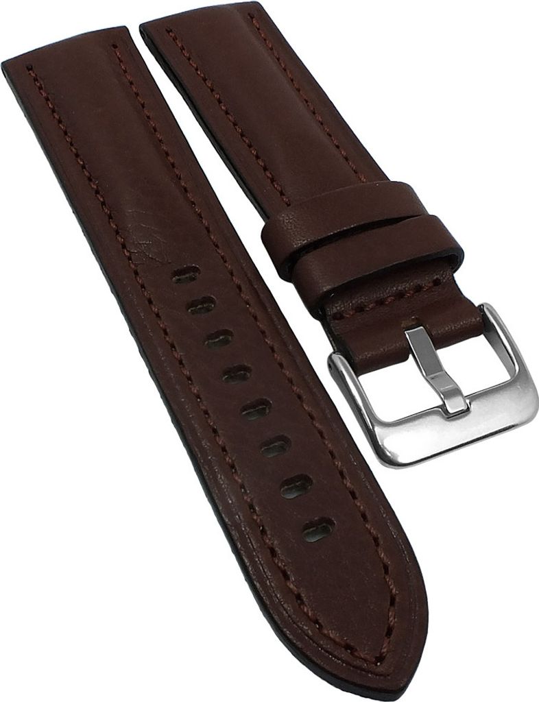 Herzog Italo-Pan > Uhrenarmband dunkelbraun > Kalbleder gepolstert, Stegbreite:24mm, Schließe:Silbern