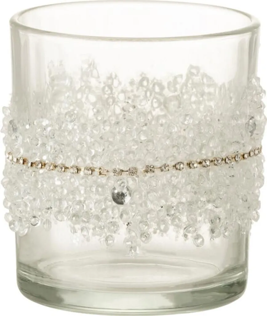 Porte-bougie J-Line en verre facetté transparent motif diamant Ø 7,5 cm