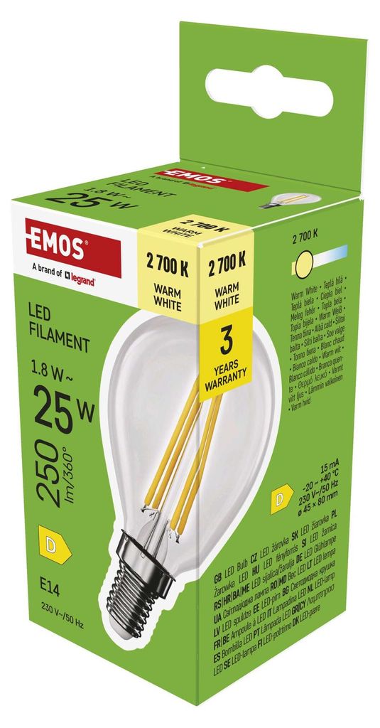 EMOS LED Lampe Edison MiniGlobe, 1,8W Ersatz für 25W Glühbirne, runde Vintage-Glühlampe mit E14 Sockel und Helligkeit 250 lm, Warmweiß 2700 K