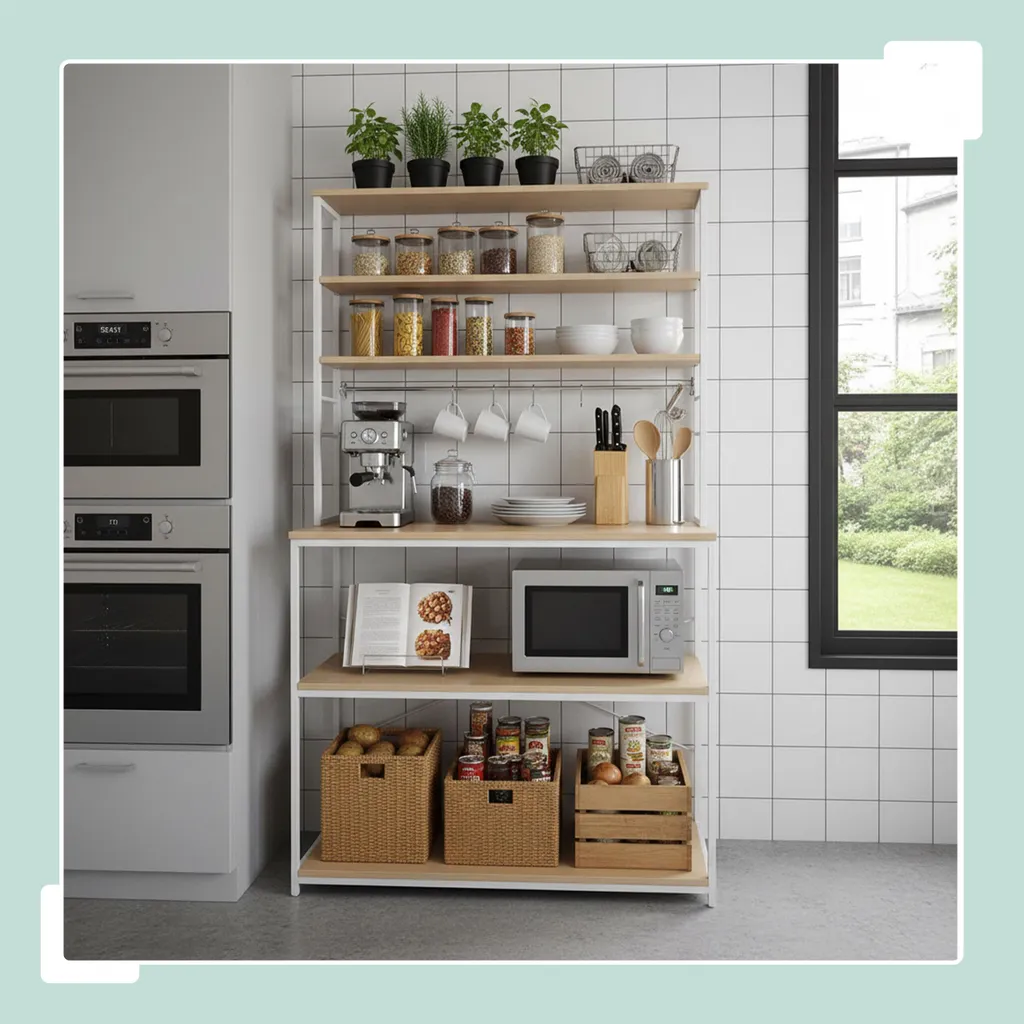Étagère de cuisine robuste avec large plan de travail en bois clair - 3