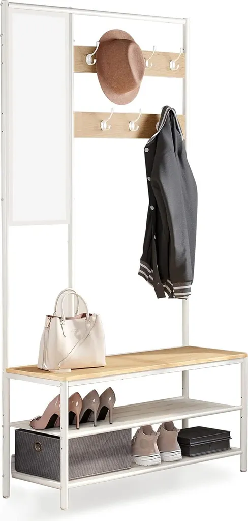Fini le désordre dans l'entrée avec ce porte-manteau miroir et chaussures