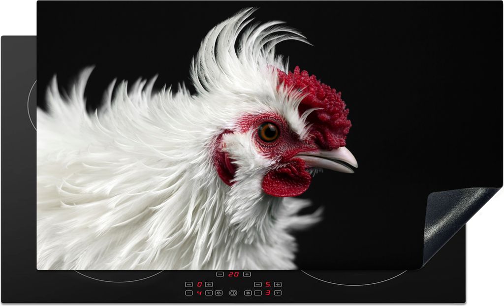 KitchenYeah Herdabdeckplatte Huhn - Vogel - Schwarz , 90x52cm, Küche Deko, Ceranfeld Herdabdeckung, Abdeckplatte fùr Kochfeld