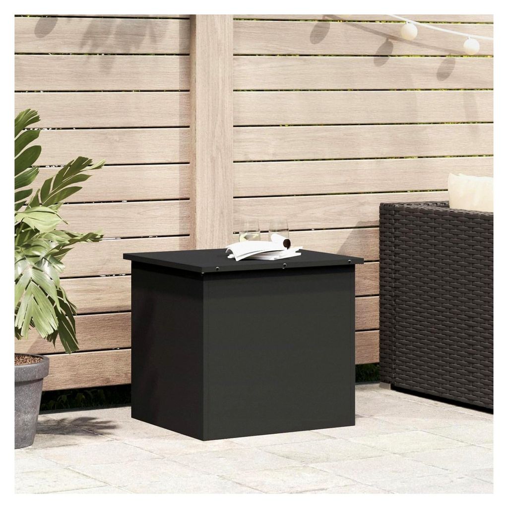 Außenlagerbox Schwarz 55 x 50,5 x 50 cm aus Kaltgewalztem Stahl, Wetterfeste Aufbewahrungsbox für Garten, Terrasse und Balkon