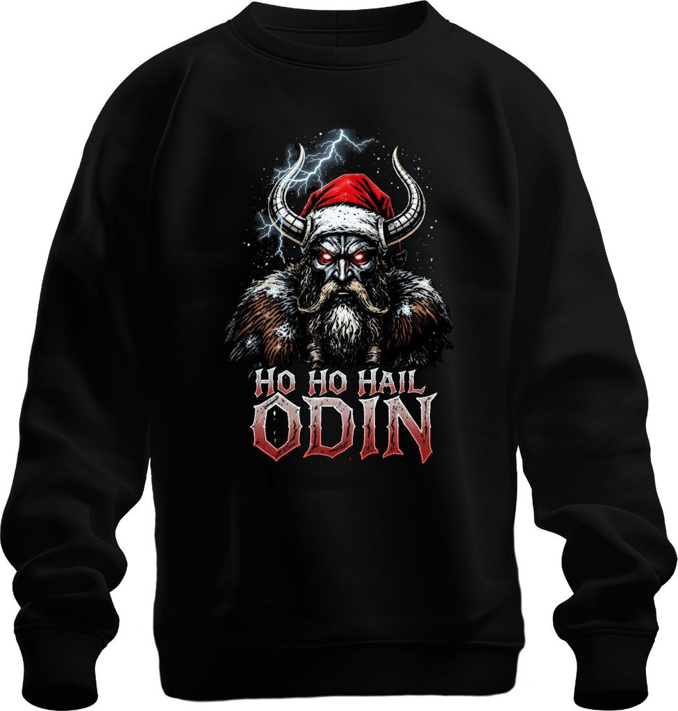 Ho Ho Hail Odin Wikinger Santa Hörner Bart Rote Augen Norse Metal Uni Sweatshirt Pullover, Schwarz, 3XL