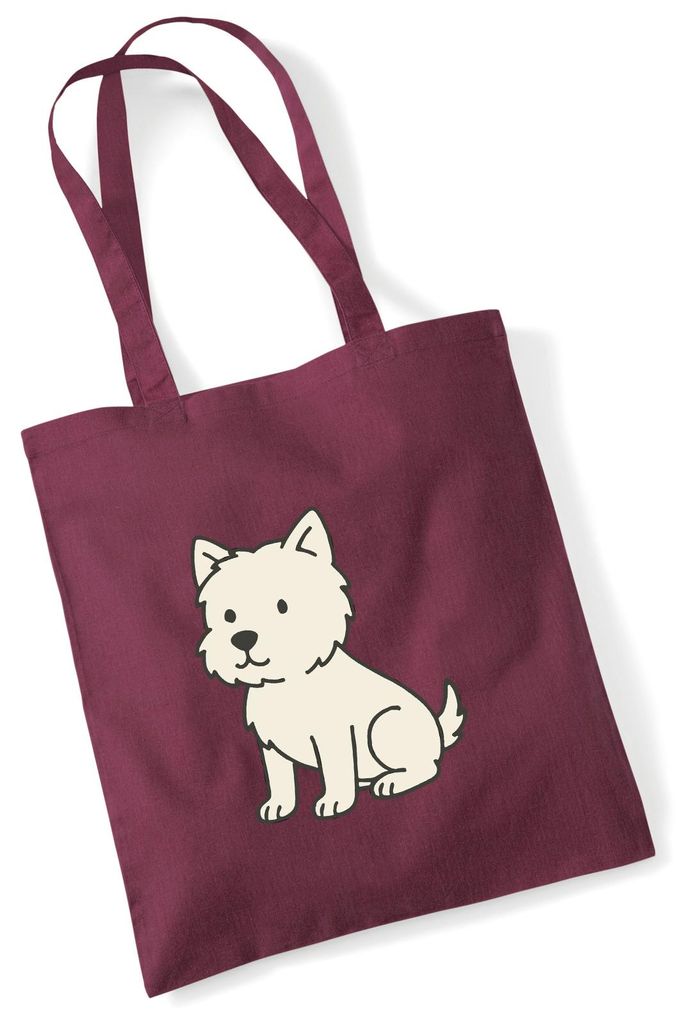 Huuraa Jutebeutel West Highland White Terrier Comic Westie 10 Liter Burgundy Baumwolle Tasche Geschenkidee