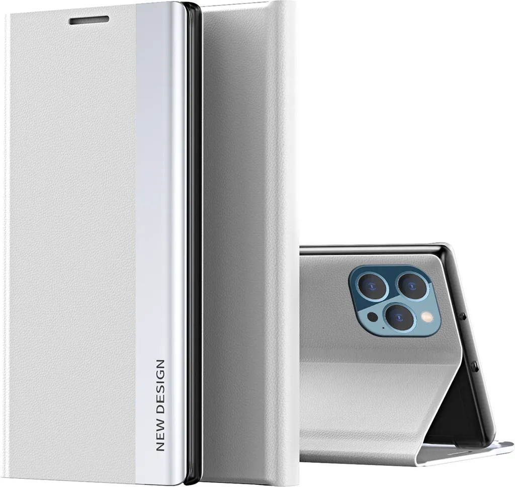 Cover Bianca iPhone 13 Pro Max Finto Cuoio con Stand e Magnete