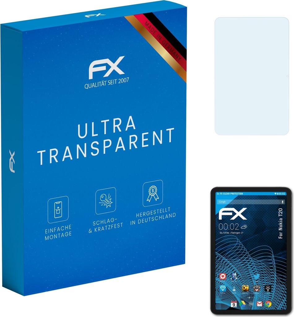 atFoliX FX-Clear 2x Schutzfolie kompatibel mit Nokia T20 Displayschutzfolie