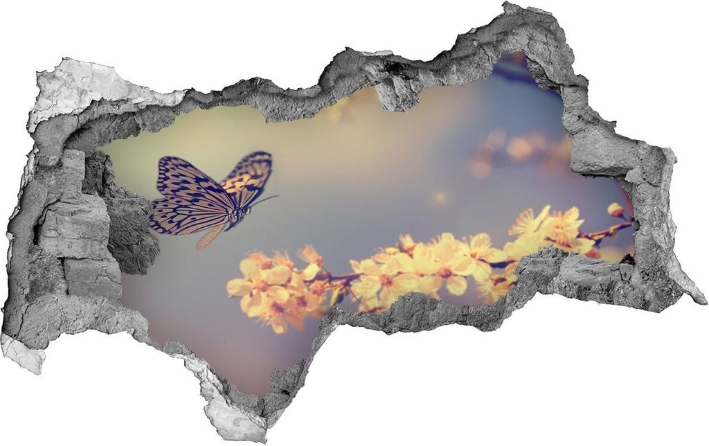 Selbstklebender Loch-3D-Aufkleber 95x73 cm Kirschblüte und Schmetterling