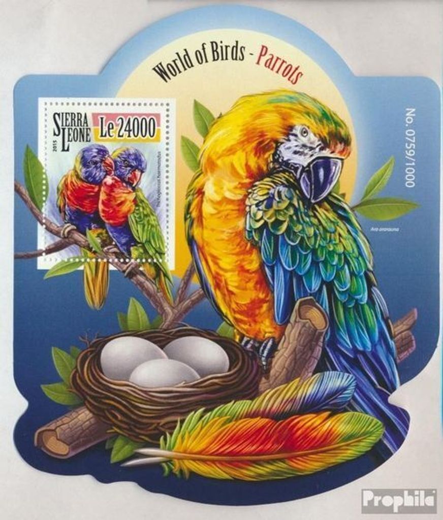 Briefmarken Sierra Leone 2015 Mi Block 854 (kompl. Ausg.) postfrisch Papageien
