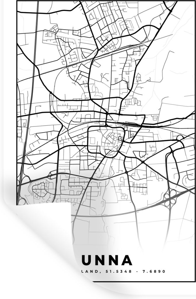 MuchoWow Wandtattoo Wandsticker Wandaufkleber Karte - Unna - Karte - Stadtplan 60x90 cm Selbstklebend und Repositionierbar - Sticker - Dekorfolie