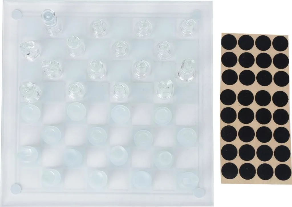 Jeu échecs cristal - Plateau verre poli mat 25x25 - 32 pièces design
