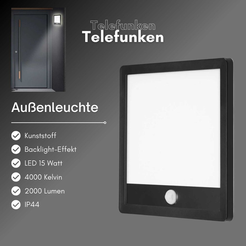 A product image showing an outdoor light fixture with a small inset image of a door with the light mounted on it.