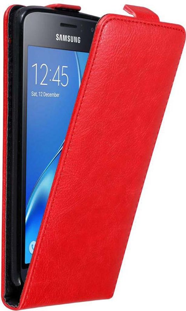 Cadorabo Hülle für Samsung Galaxy J1 2016 Schutz Hülle in Rot Flip Etui Handyhülle Case Cover