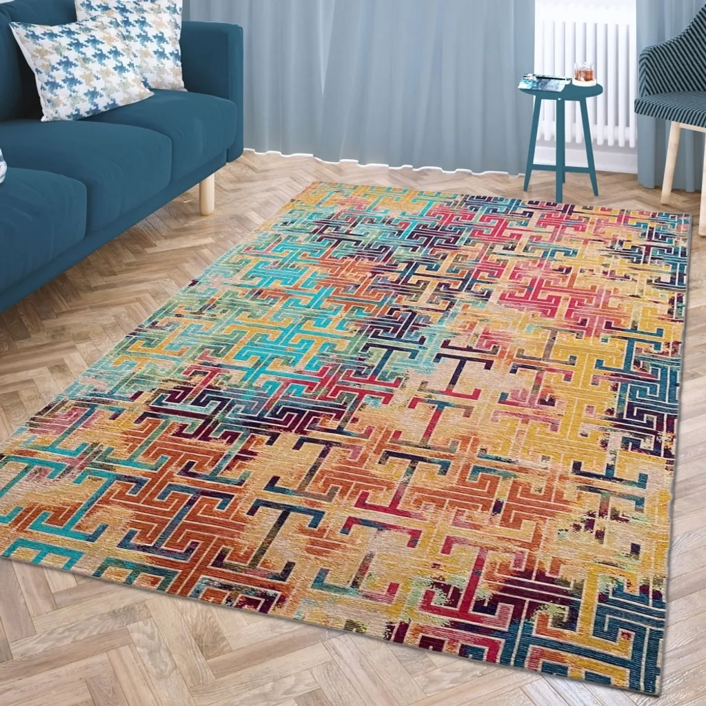 Tapis de salon moderne multicolore 80x150 cm style graphique abstrait
