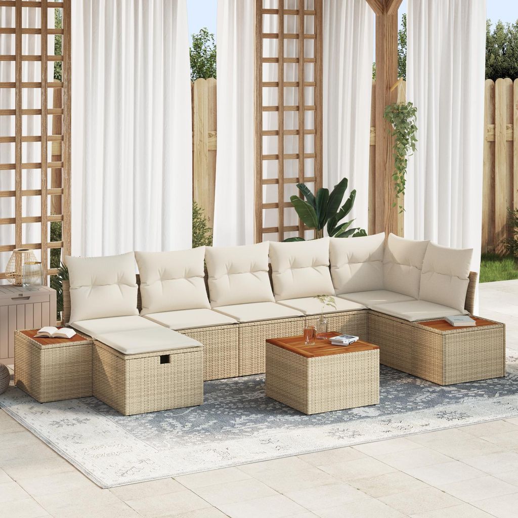 Cloris Gartenlounge Set 8-teiliges Garten Sofa Set mit Kissen in Beige Poly-Rattan - Terassenmöbel Gartenmöbel Design4364077