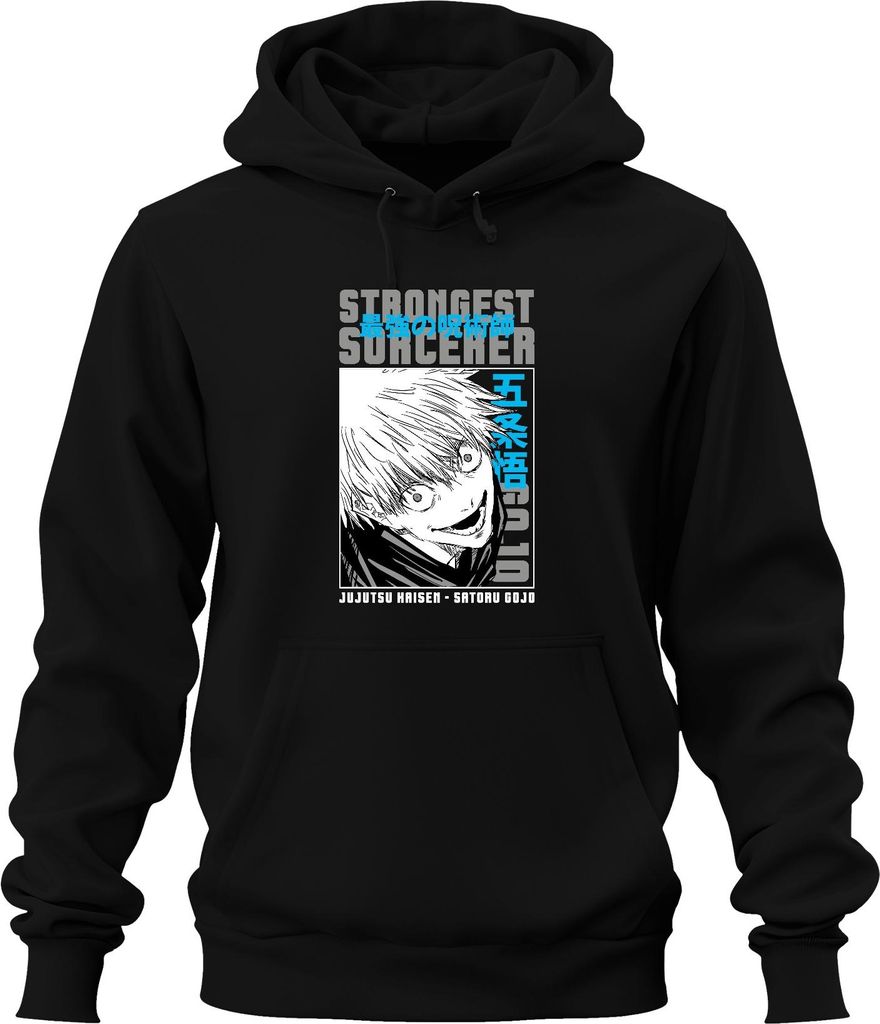 Satoru Gojo Jujutsu Kaisen Strongest Sorcerer Anime Manga Skizze Uni Hoodie Kapuzenpullover, Schwarz, S