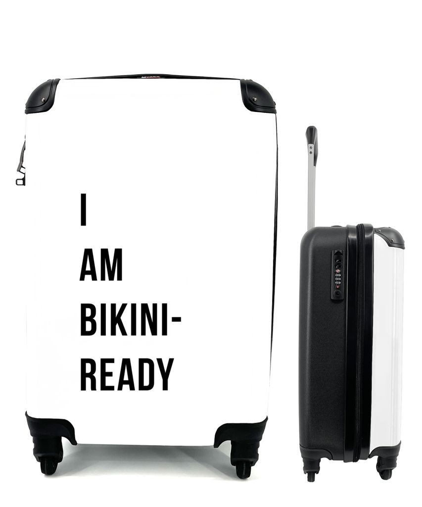 MuchoWow Koffer Handgepäck Trolley Rollkoffer Kleine Reisekoffer mit 4 Rollen - Weiß - Zitat - Ich bin bereit für den Bikini - Cabin Size < 55...
