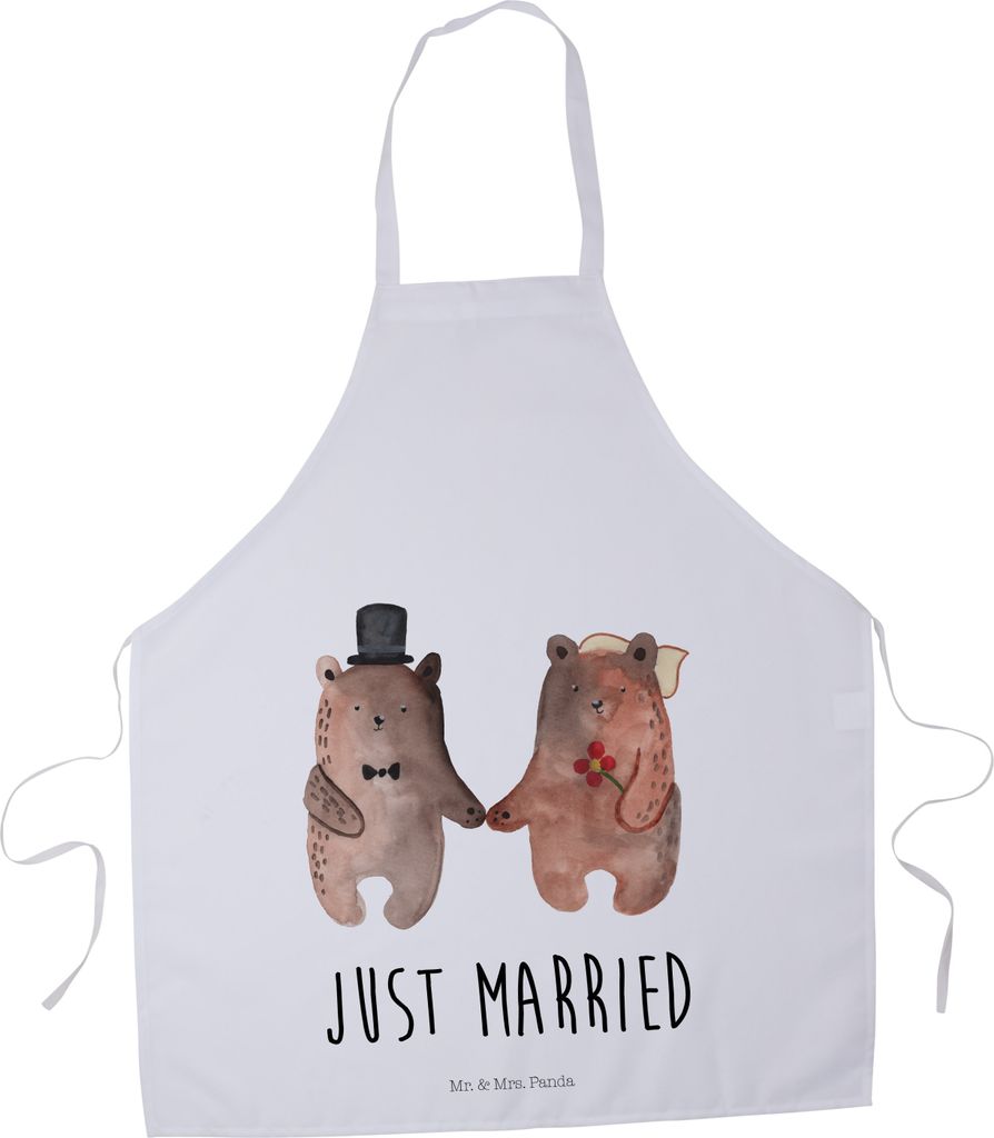 Mr. & Mrs. Panda Schürze Bär Heirat - Weiß - Geschenk, Küchenzubehör, Küchenschürze, Kochschürze, Grillschürze, Grill, Teddy