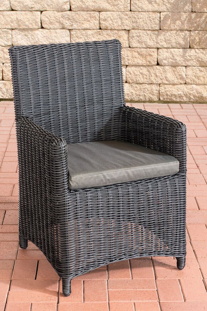 CLP Polyrattan Gartenstuhl Fontana 5mm schwarz Polsterfarbe Anthrazit