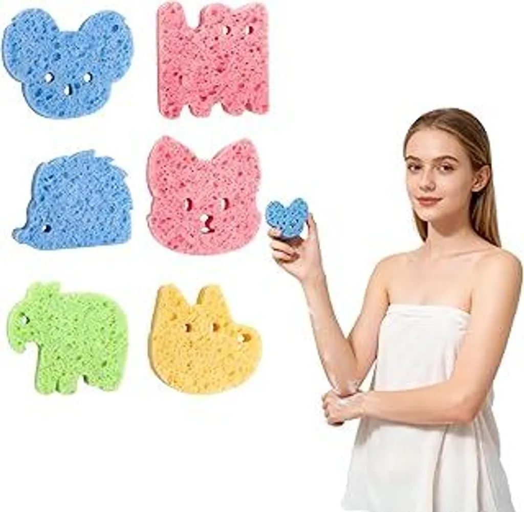 Spugna Naturale Soft per Bambini - Set 6 Pezzi Animaletti Colorati