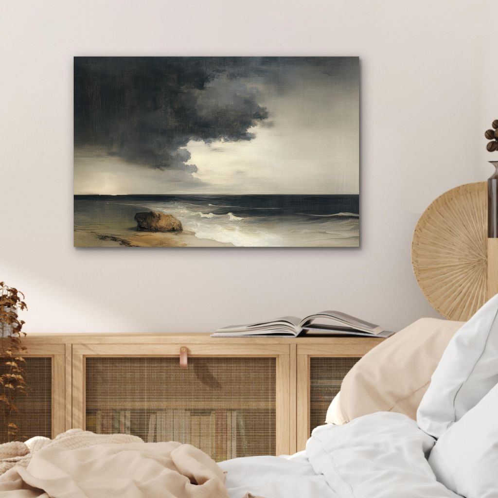 MuchoWow Wanddekoration Metall Metallbild Wandkunst 60x40 cm Küste - Wellen - Felsen - Sturm MuchoWow Aluminium Gemälde - Gemälder