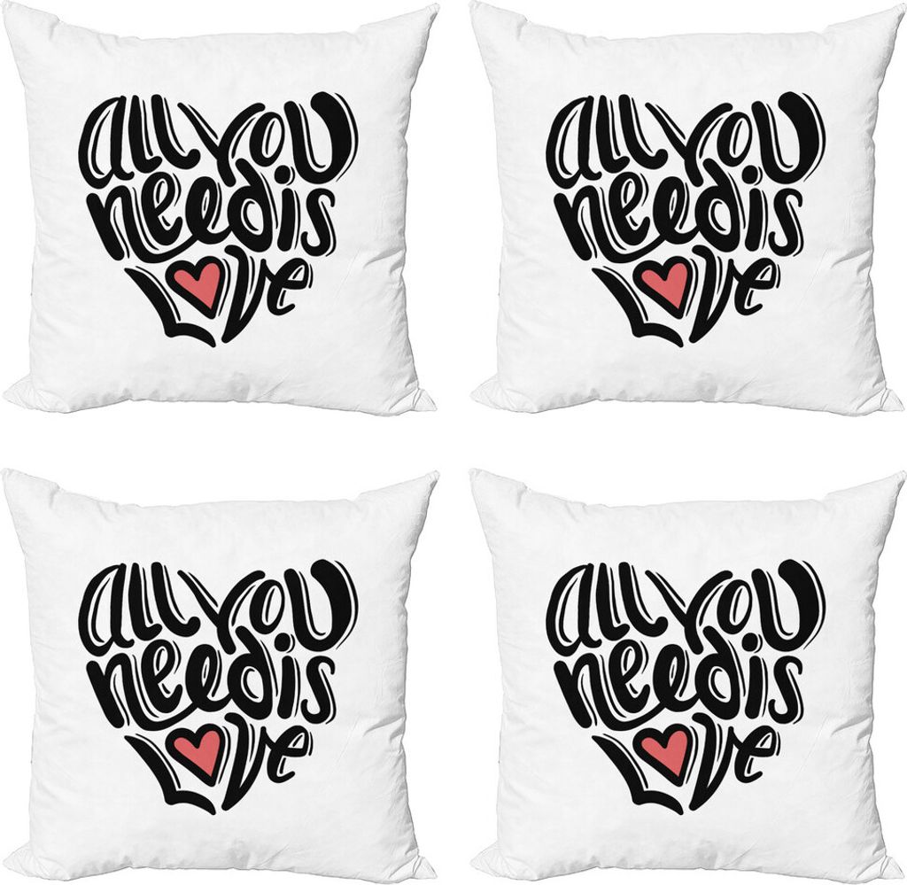 ABAKUHAUS Alles was du brauchst ist Liebe Kissenbezug Set (4 Stück), Handgeschriebene kleines Herz, Moderner Doppelseitiger Digitaldruck, 60 cm x ...