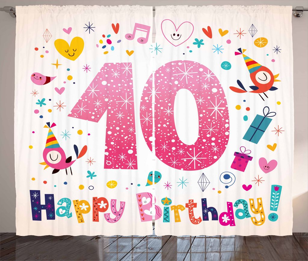 ABAKUHAUS Nummer Rustikaler Vorhang, 10 Jahre Kindergeburtstag, Wohnzimmer Universalband Gardinen mit Schlaufen und Haken, 280 x 245 cm, Mehrfarbig