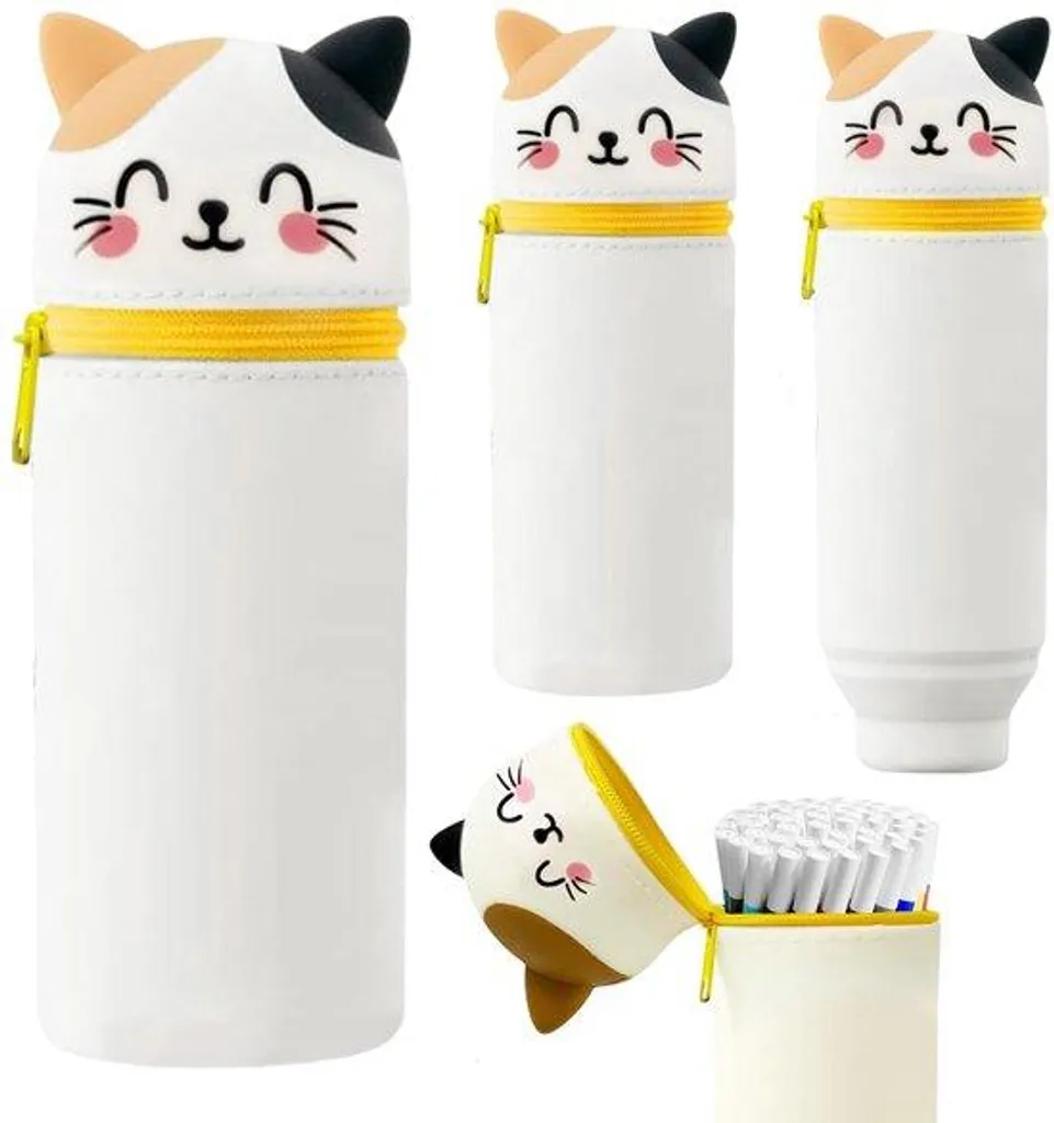 Trousse rigide silicone rétractable chat kawaii pour le collège