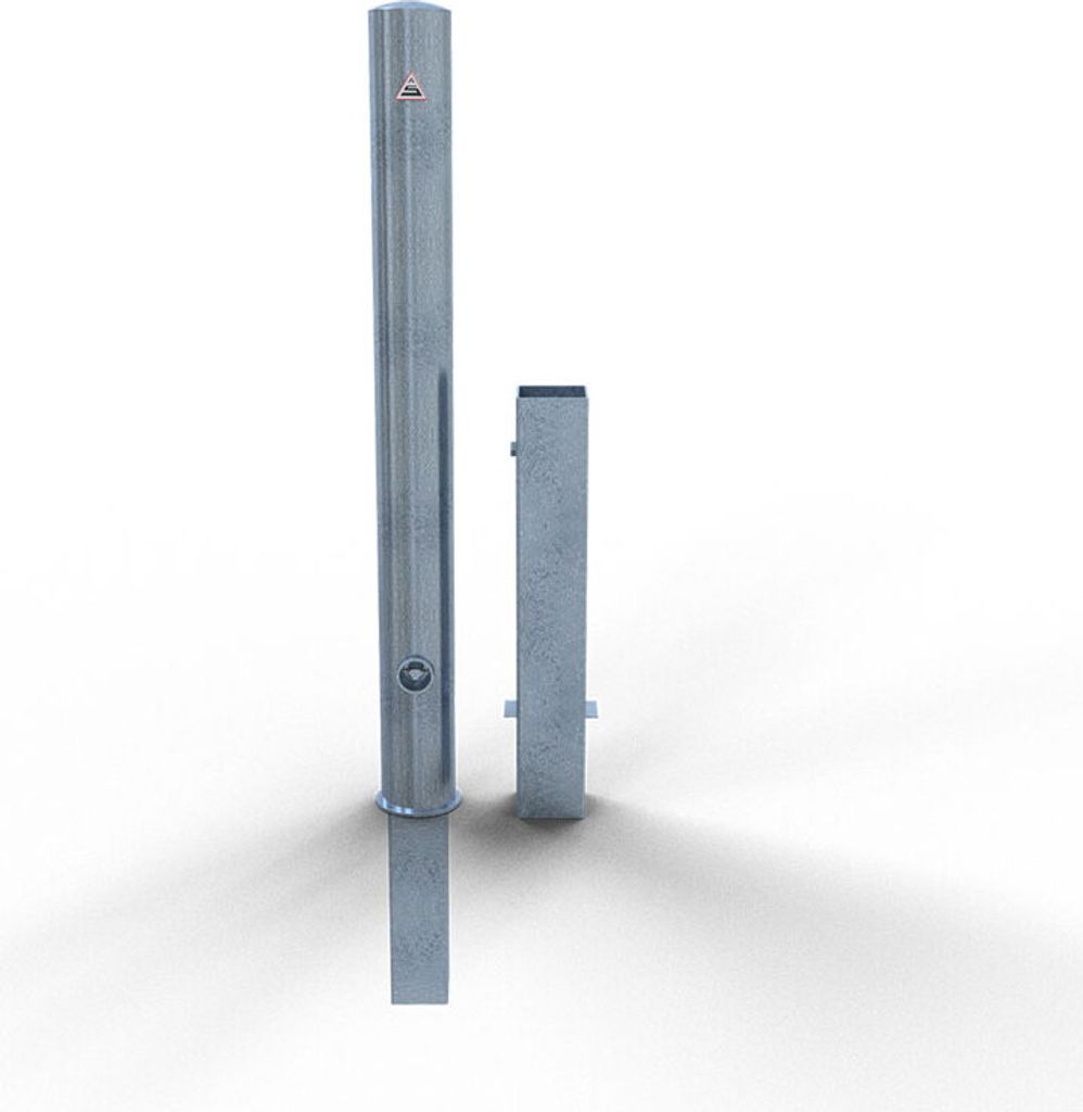Schake Absperrpfosten herausnehmbar aus Stahlrohr verzinkt Ø89x2,9mm mit Dreikantverschluss und Stahlkappe 900mm Überflur
