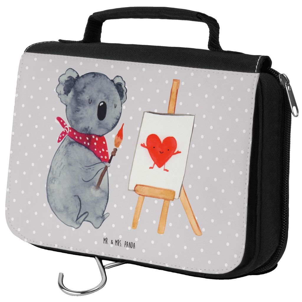 Mr. & Mrs. Panda Waschbeutel Koala Künstler - Grau Pastell - Geschenk, Kosmetiktasche, Zeichnen, beauty case, Gefühle, badtasche, Liebesgeschenk,...