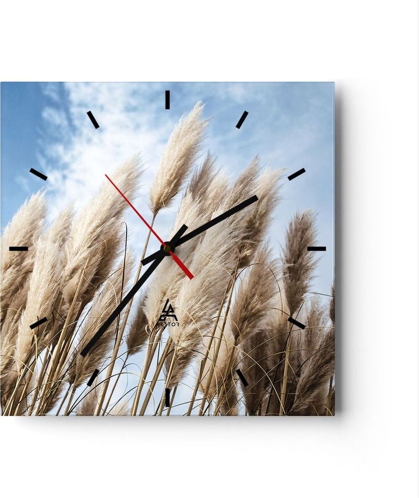 Wanduhr - Quadrat - Glasuhr - Stock Himmel Boho - 40x40cm - Schleichendes Uhrwerk - Lautlos - zum Aufhängen bereit - Dekoration Modern - Wanddekor...