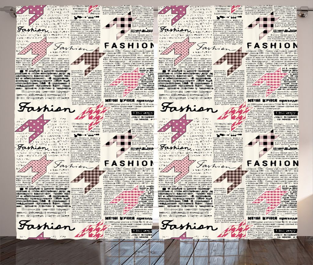ABAKUHAUS Nachrichten Rustikaler Vorhang, Modezeitschrift Retro, Wohnzimmer Universalband Gardinen mit Schlaufen und Haken, 280 x 225 cm, Weiß Sch...