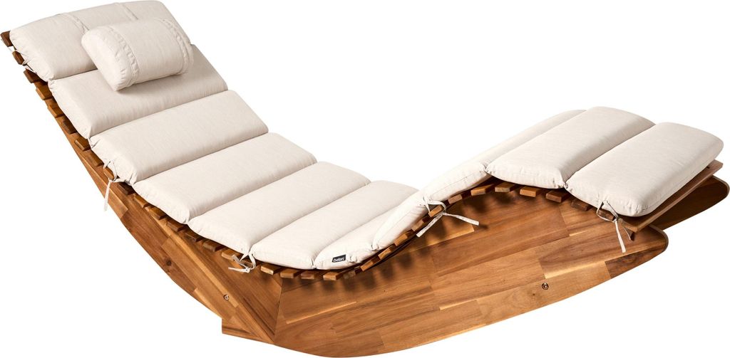 BELIANI Gartenliege Hellbraun Akazienholz mit Auflage Hellbeige Geschwungene Gebogene Form für Garten Terrasse Balkon Outdoor Schaukelliege