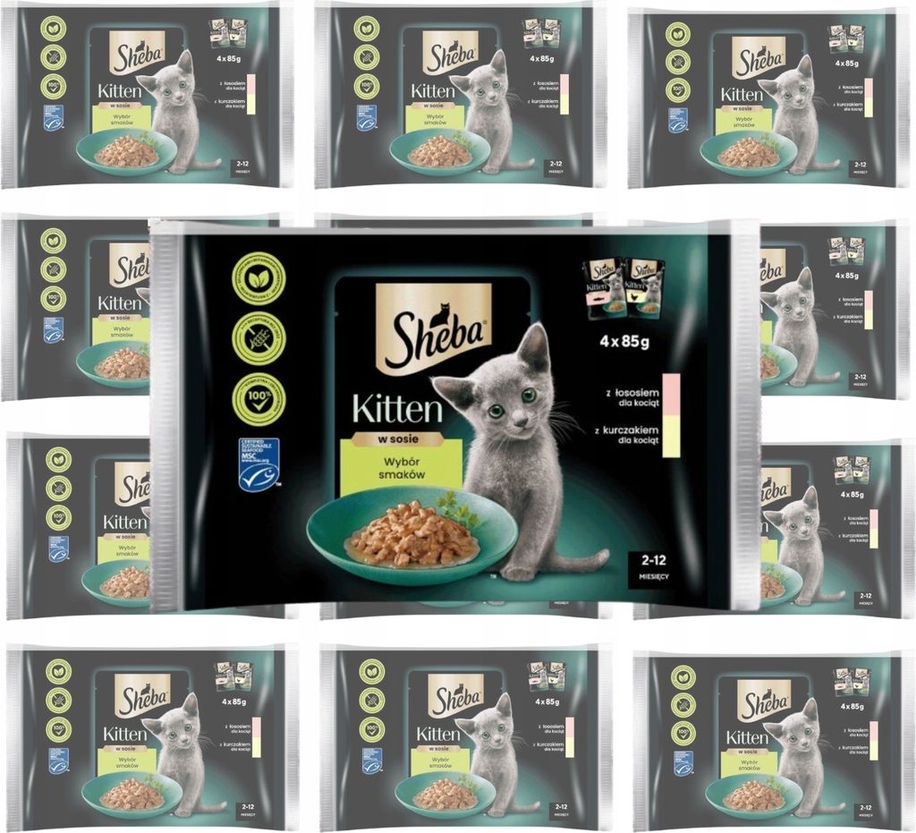 Sheba Kitten in Sauce mit Lachs und Huhn, komplettes Nassfutter für Kätzchen, 52 Beutel à 85 g (13 x 4 x 85 g)