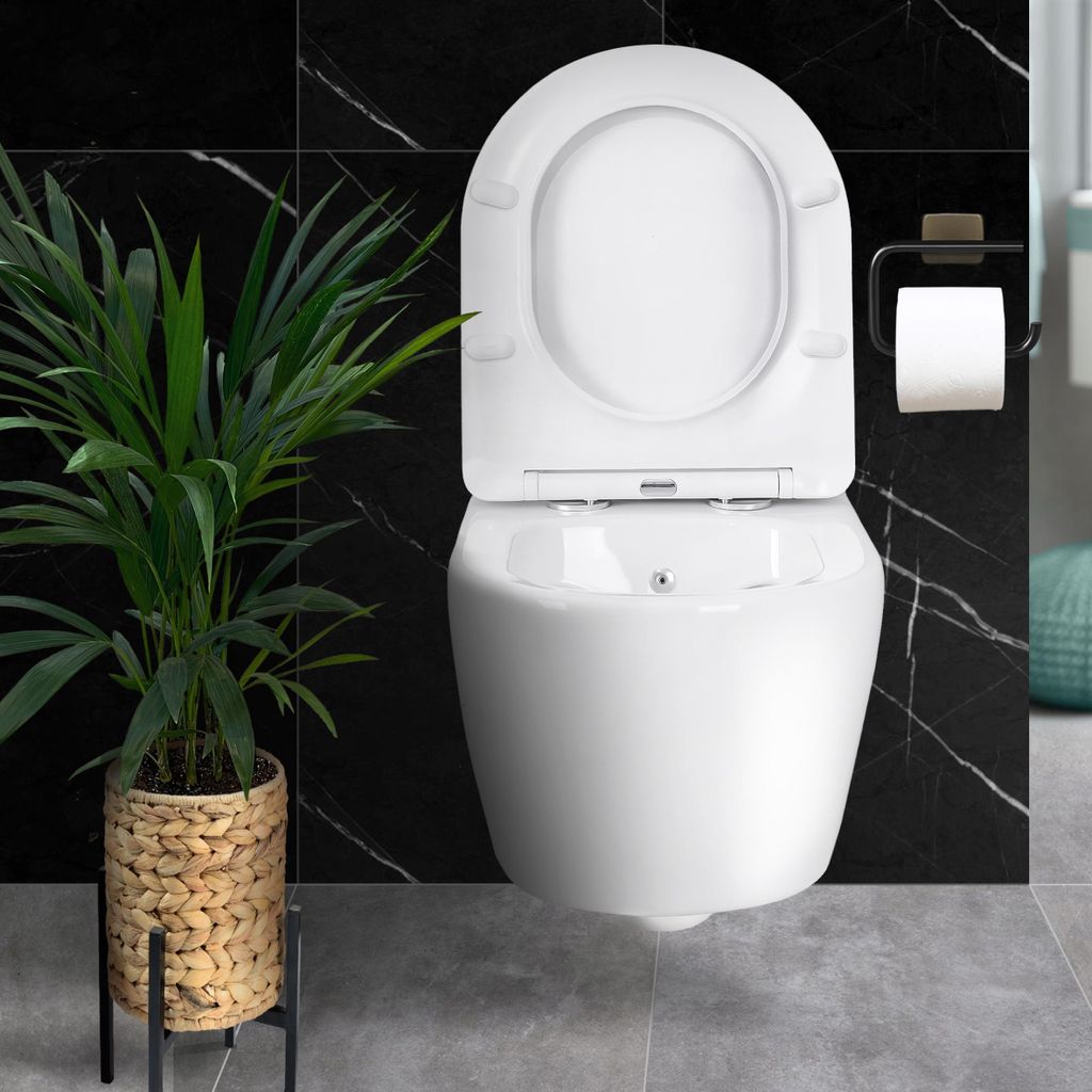 Wand Hänge Toilette,Wand WC Ohne Spülrand Keramik Weiß FSW17096