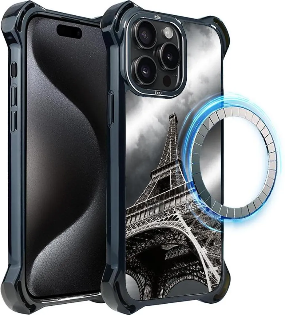 Cover MagSafe iPhone 15 Pro IBIZU DropGuard Ultra Torre Eiffel Noir City