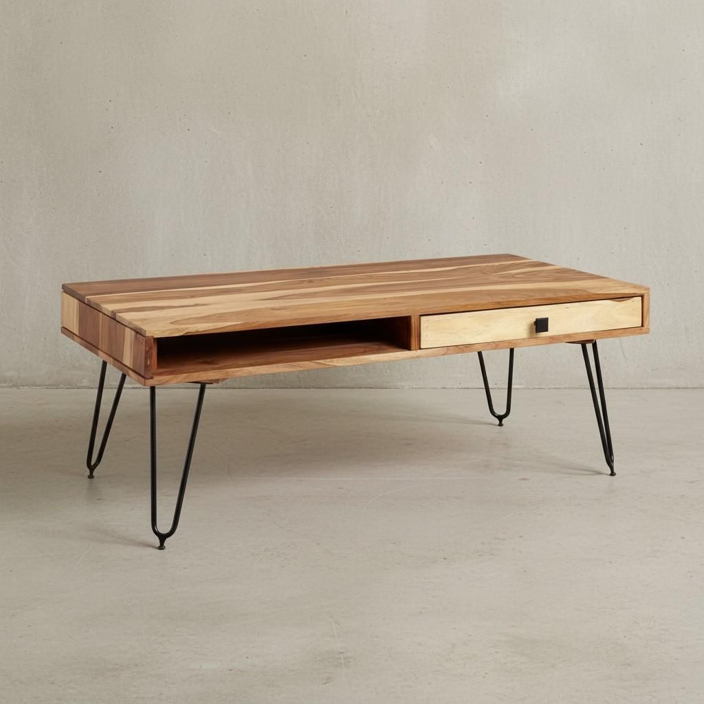 Couchtisch "Balu" mit Schubfächern: Metallfüße, leichter Aufbau. Beige, 110x60x60 cm | Kadima Design