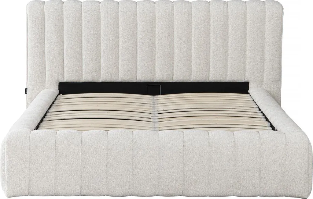 Lit double 140x190 avec coffre Tignes beige pour optimiser l'espace