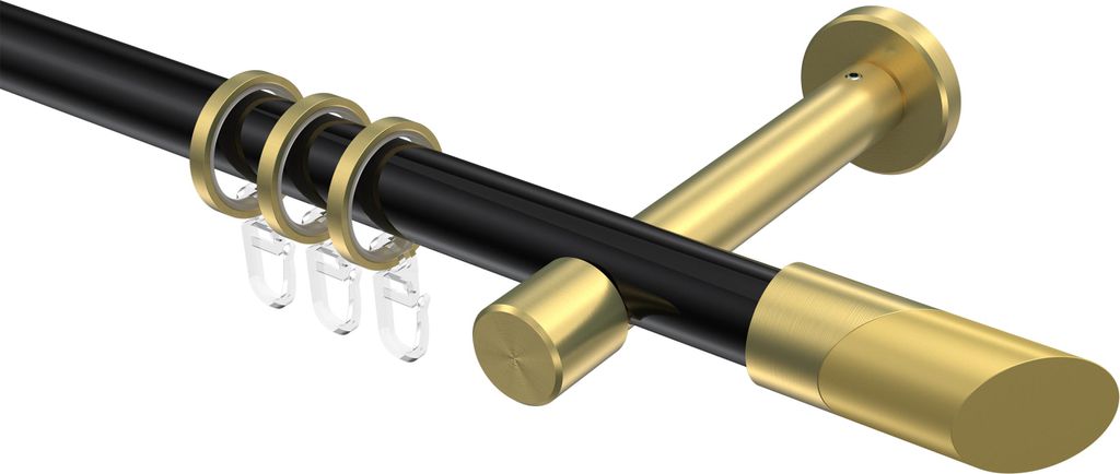Interdeco Gardinenstange / Vorhangstange Schwarz / Messing-Optik, Typ Prestige Verano (Schräge), 20 mm Ø 1-läufig, 420 cm