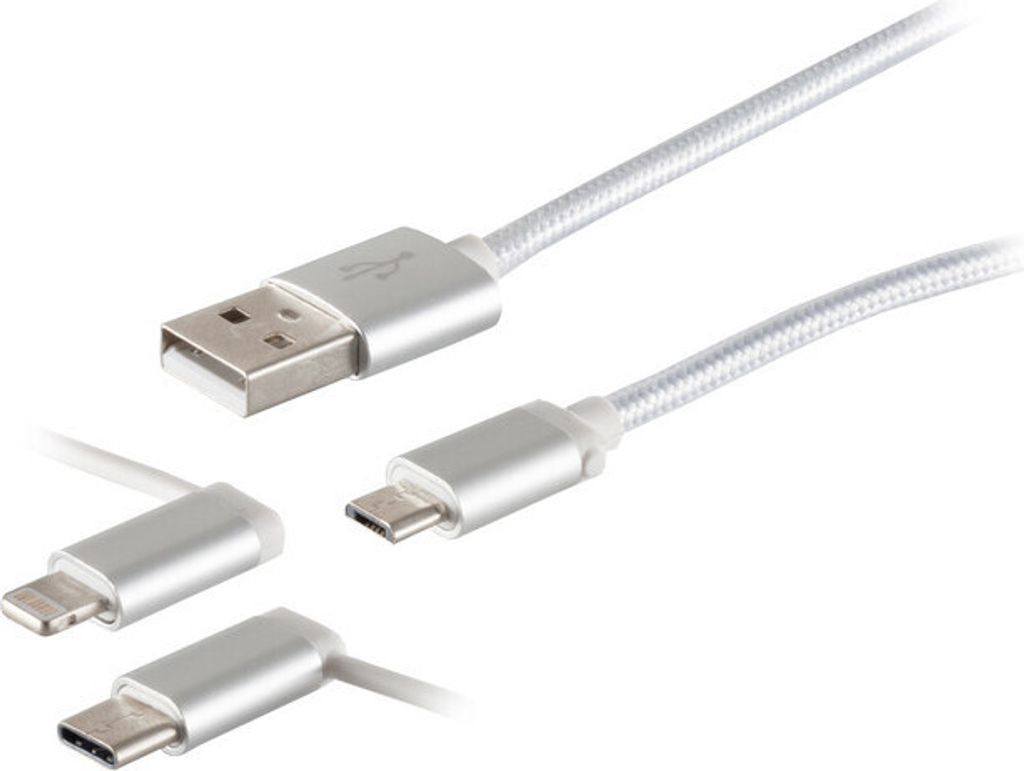 USB 3in1 Ladekabel Micro B/Typ C/8-pin Stecker 1m