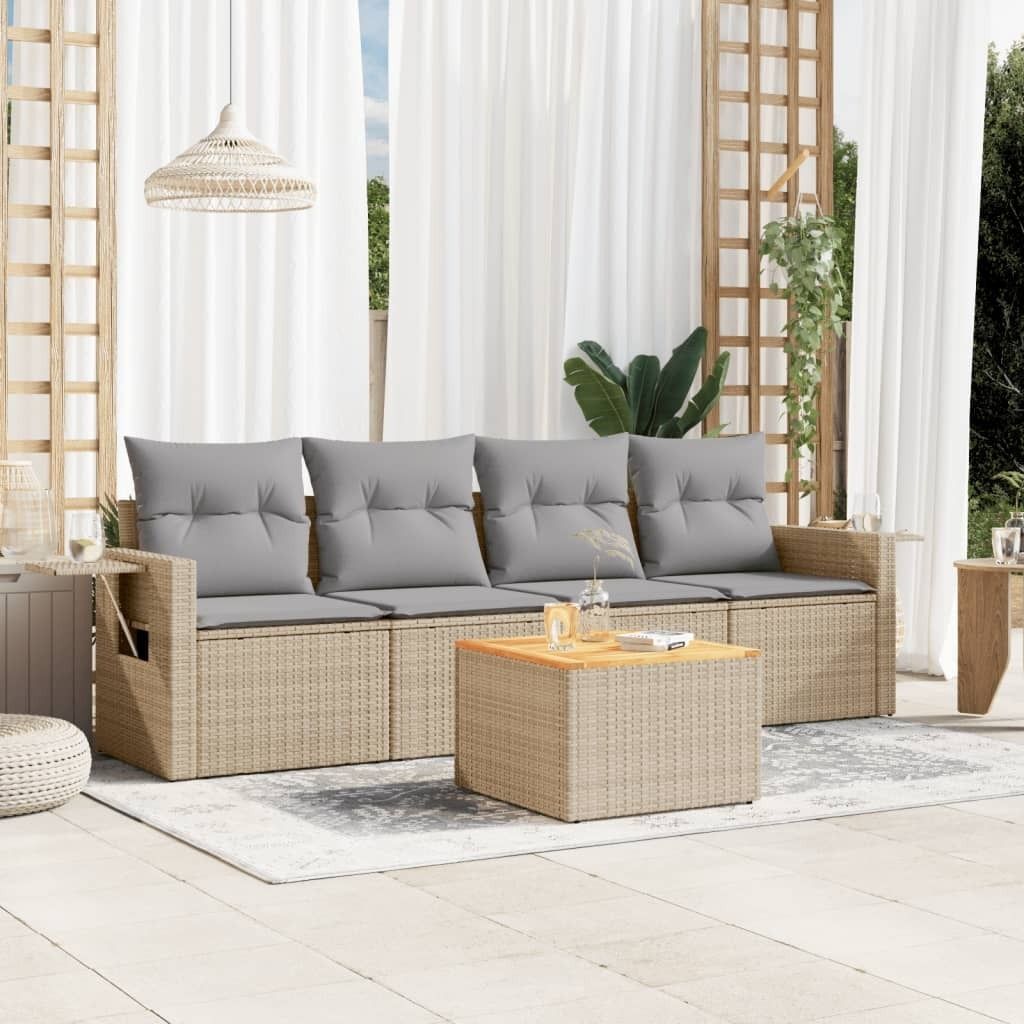 Maison Exclusive - 5-tlg. Garten-Sofagarnitur mit Kissen Beige Poly Rattan