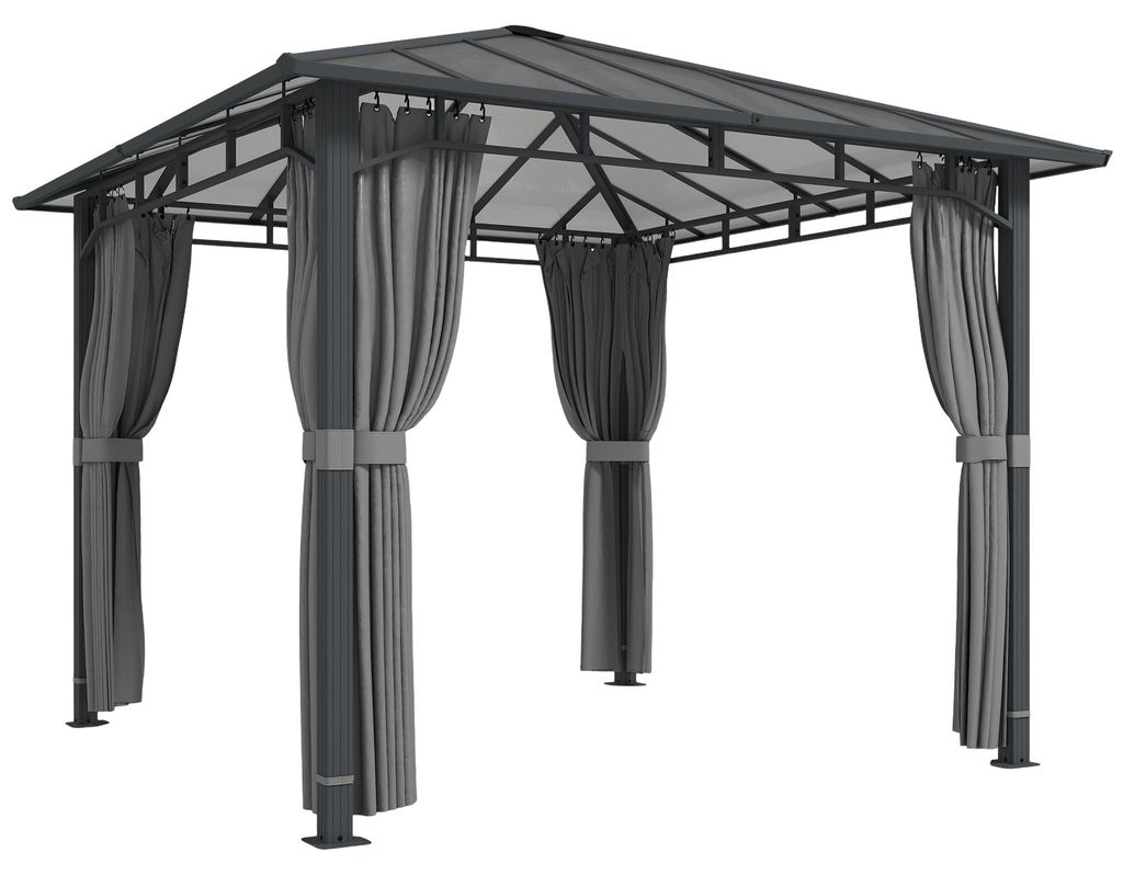 Gartenpavillon ca. 3 x 3 m Metall Pavillon mit 6 mm Polycarbonat-Dach 4 Seitenteile, UV50+ Dunkelgrau